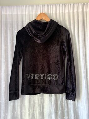 BCBG Black Velvet Hooded Jacket with 'VERTIGO' Stud Detail